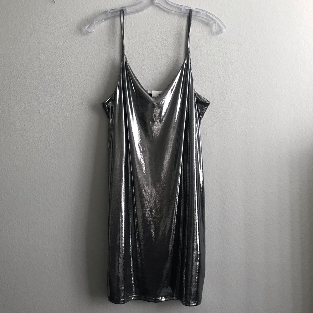 H&M metallic silver shift dress